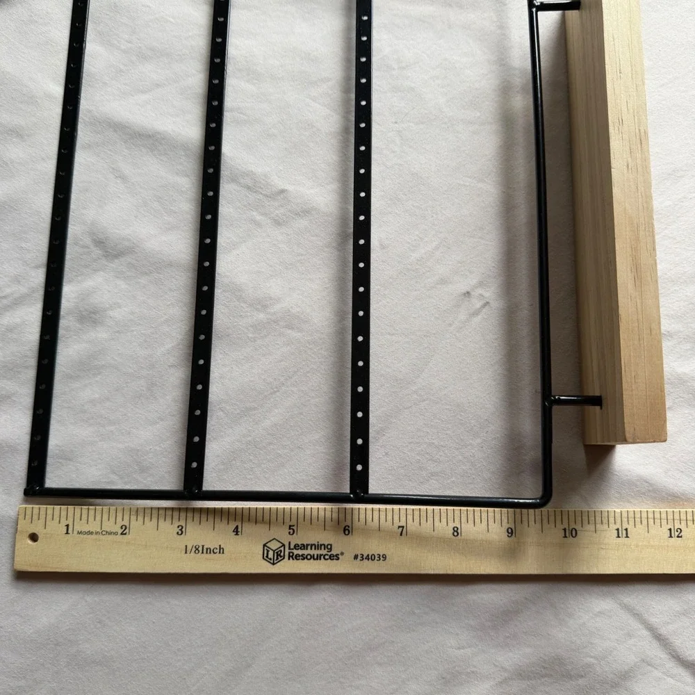 Jewelry Display Set Black Metal Earring Stand Wood Base & Velvet 12 Ring Tray